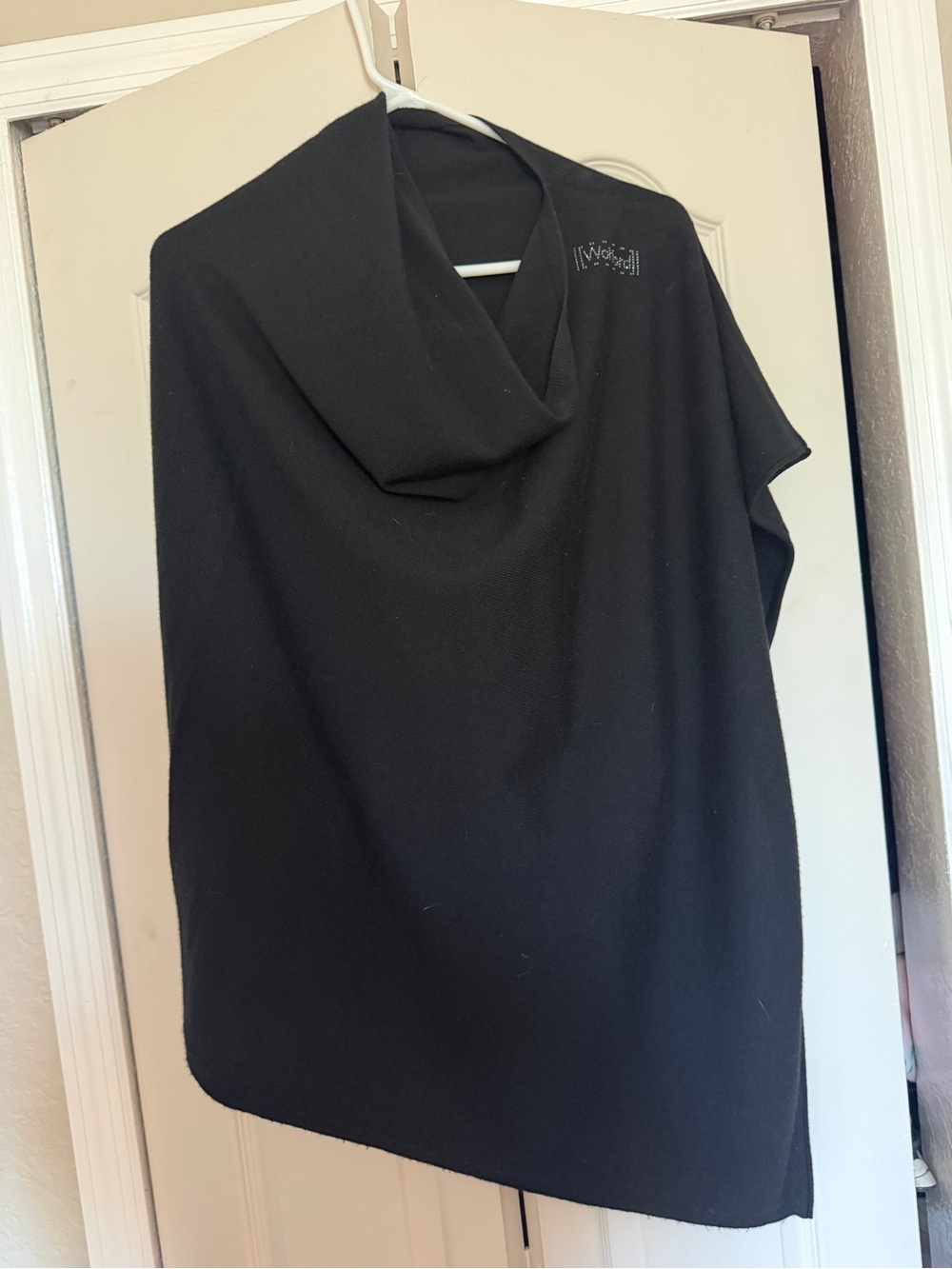 Wolford Black Draped Cowl Neck Poncho VIRGIN WOOL
